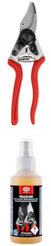 FELCO 16 Kompakt-Linkshänder-Gartenschere mit Handschuhen FELCO 981 – Ergonomisches Set für kleine Hände, Rebschnitt und Feinarbeiten im Garten
