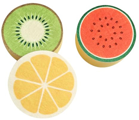 3 Stück Obstmuster-Spülschwamm, Küchenschwamm für Geschirr, Reinigen & tägliche Reinigung, Bunte Reinigungswerkzeuge für den Hausgebrauch (Leuchtendes Design)