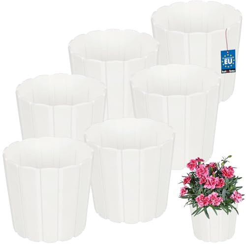 KOTARBAU® Lot de pots de fleurs - Pot de fleurs - En plastique - Pour plantes d'intérieur - Grand - Extérieur - Cache-pot - Balcon - Décoratif, Blanc., ⌀ 15 cm