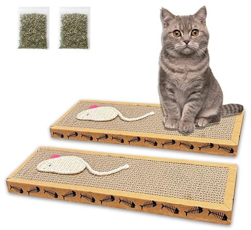 ADEPTNA 2 Pack Cat Scratch Boards Pad with Catnip Reversible Cardboard Cat Scratcher for Indoor Cats & Kittens Durable Long-Lasting Scratching Pads Protects Furniture Encourages Healthy Play