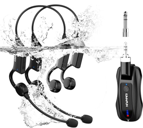 KIMAFUN Micro Casque sans Fil Sport IP67 Étanche - Microphone 2,4GHz Léger pour Piscine, Yoga, Gym, Micro Fitness Compatible avec Enceinte, PC, Tablette - pour 2 Personnes - GWP92