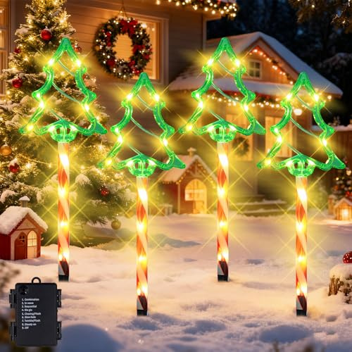 4Pcs Weihnachtsbeleuchtung Außen Batterie,LED Gartenstecker Weihnachten,Weihnachtsdeko Aussen Batterie,Weihnachtsbeleuchtung Außen Acryl,Weihnachtsdeko Outdoor für Garten,Bäume,Terrasse Weihnachts