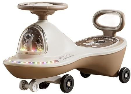 Laufräder Wiggle Scooter mit blinkenden LED-Rädern und Musik, Überschlagschutz und Flexibler Lenkung, Aufsitzspielzeug for drinnen und draußen, Schaukelauto Spielzeugautos(Bruin,Normal Wheel)