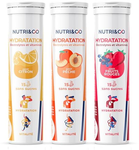 NUTRI&CO Electrolytes 5 Minéraux + 4 Vitamines | Lot de 3 Triple Goûts | Hydratation, Équilibre & Fonction Musculaire - Fabriqué en France