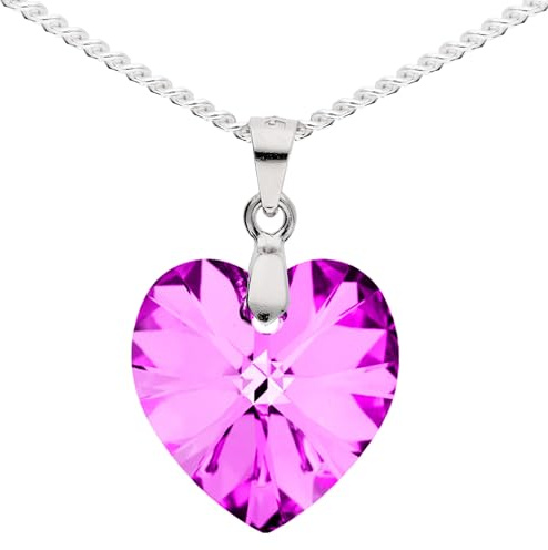 Löb 925 Silber Halskette Herz Anhänger Kristall Violett Kette Herzkette, Herzanhänger Herzform Herzen Glitzer Stein Lila Trachten Oktoberfest Schmuck