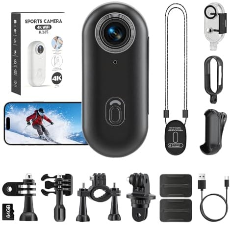 VeftBltrem Multifunctional Mini Action Cam WiFi, 4K Bodycam körperkamera,Actionkamera mit 64 GB Speicherkarte, 120° Weitwinkel,Wearable Underwater Camera, Can Be Attached Anywhere (Schwarz)