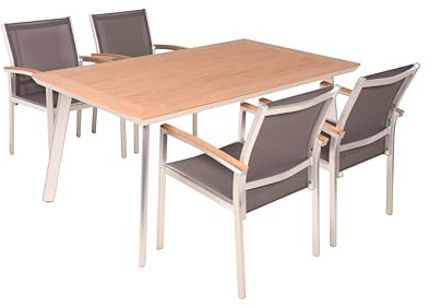 DELUKE Garten-Sitzgruppe JURO 5-TLG. - Kunststoff, Braun | Gartenmöbel-Set Gartengarnitur Garten-Essgruppe mit Stühlen und Esstisch