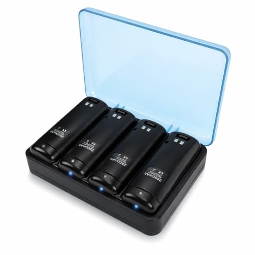 Gugxiom Lot de 4 Batteries Rechargeables pour Manette WiiRemote, Station de Charge 4 en 1 avec Batteries 2800 MAh et Câble USB, Chargeur de Batterie pour Manette WiiRemote, Utilisation (Black)
