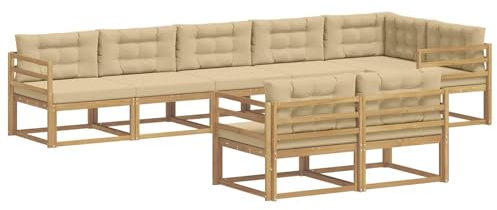vidaXL Outdoor-Sofagarnitur mit Kissen 6 pcs Weiß und Beige Polyester, Akazienholz Sofa, modernes Outdoor Lounge Set, langlebige Gartenmöbel, vielseitige Sitzgelegenheit für Terrasse