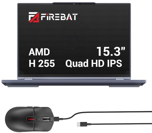 FIREBAT Gaming Laptop Metal 15.3in, 32GB DDR5 RAM, 1TB PCIe4.0 SSD, 2560x1600 16:10 WQXGA Display, Ryzen H255 Processor, RGB Backlit, Laptop PC Notebook Computer for Gamers - Gray【WUJIE 15XPA】