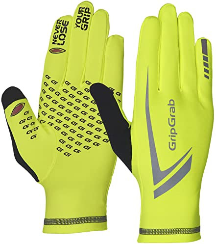 GripGrab Unisex – Erwachsene Running Expert Vollfinger Winter Touchscreen Laufhandschuhe Jogging Handschuhe Laufen Hoch Sichtbar, Yellow Hi-Vis, XS