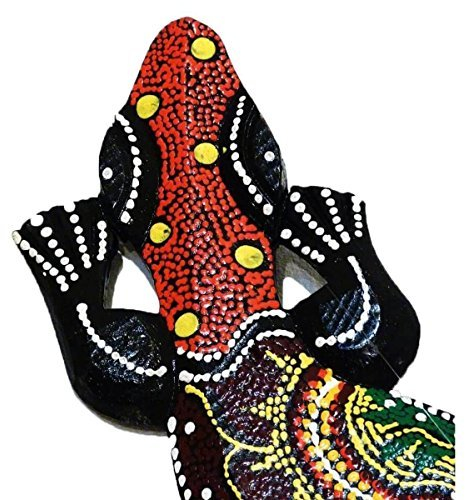 Gecko Echse Deko Figur Wanddeko Holzfigur Wandfigur Afrika Asia punktbemalt dotpainting Salamander Größe M