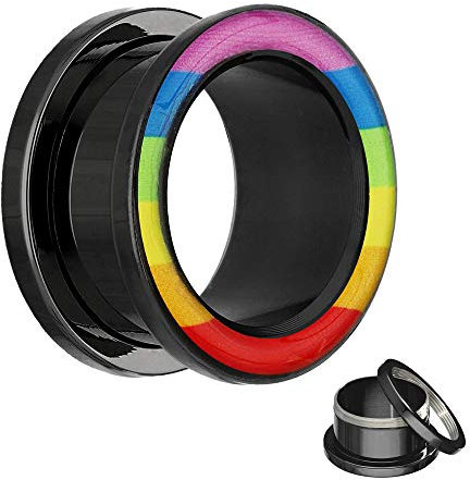 Treuheld Motiv Flesh Tunnel - Schwarz - Regenbogen 10 mm