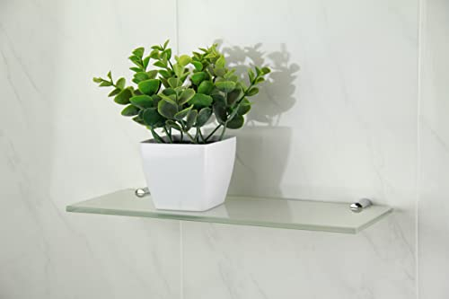 Repisa de cristal reforzado con 2 soportes cromados, 300 x 100 mm, grosor de 6 mm, color blanco