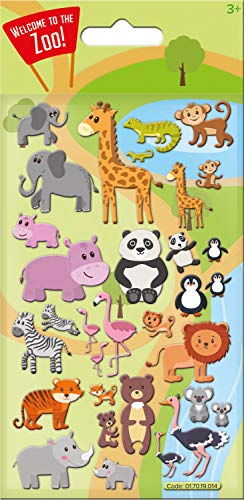 Paper Projects 01.70.19.014 Niedlicher Zoo 3D-Schaumstoff-Aufkleber, wiederverwendbar, mehrfarbig, 19,5 cm x 9,5 cm