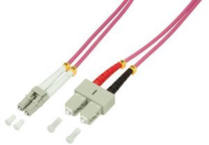 BIGtec 2m LWL Kabel Patchkabel OM4 Glasfaser-Kabel 100Gbit Multimode 50/125µm Ø 2mm Jumper LC - SC Stecker Duplex violett Erikaviolett Fiber Optic Cable