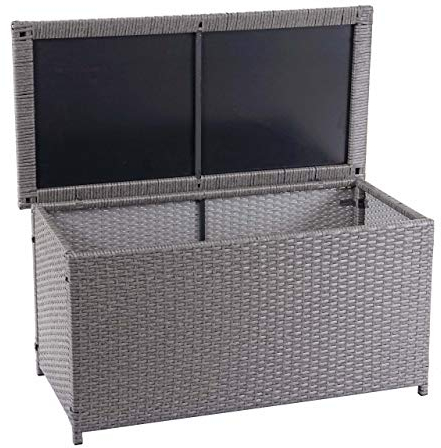 Mendler Poly-Rattan Kissenbox HWC-D88, Gartentruhe Auflagenbox Truhe Basic, 51x115x59cm 250l - grau