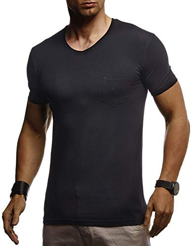 Leif Nelson T-shirt pour homme, coupe ajustée, col en V et manches courtes, haut basique moulant en haute teneur en coton, t-shirts d'été pour homme, Noir , S