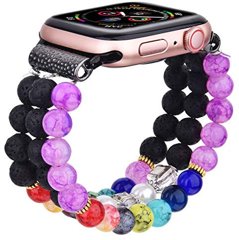 CAGOS Compatible with Apple Watch Pearl Bracelet Band (Black/Colorful, 38mm/40mm)