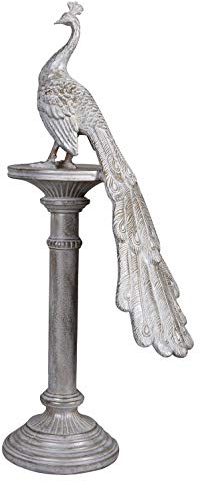 Antik Skulptur Pfau auf Säule Gartenfigur Skulptur Garten Vogelfigur 80cm Pfauendeko cw242 Palazzo Exklusiv