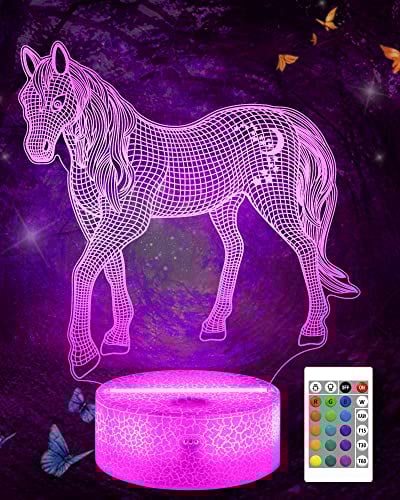Attivolife Pferd 3D Illusion Lampe, Pferd Nachtlicht mit Fernbedienung + Timer 16 Farbwechsel Schreibtischlampen Kinder Tierzimmer Dekor Einstecken Beste Coole Geburtstags geschenke für Jungen Männer