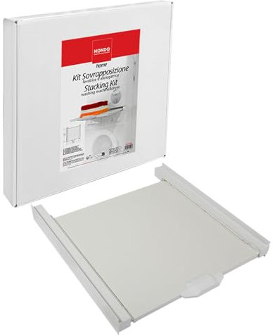 MONDO, Kit Sovrapposizione Lavatrice Asciugatrice Universale, Solida Struttura in Metallo Portata Max 150 Kg, Mensola Estraibile Portata Max 20 Kg, Adatto per Elettrodomestici 60x60 cm