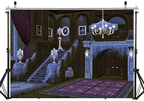 AIIKES 7x5FT Halloween Backdrop Halloween Haunted House Backdrop for Photography Spider Web Retro Stairs Creepy Setting Backdrop Children Baby Adults Portraits Photo Studio Props 12-343