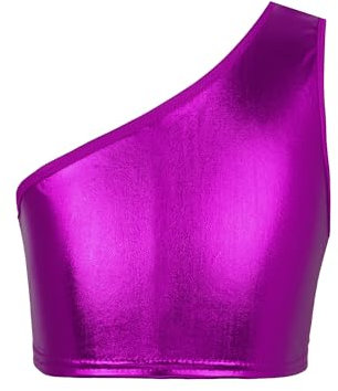 IEFIEL Crop Top Danza de un Hombro para Niña Top Lentejuelas de Baile Moderno Jazz Top de Gimnasia Rítmica Animadora Ropa de Deportiva Fitness 3-16 Años W Fucsia 5-6 años