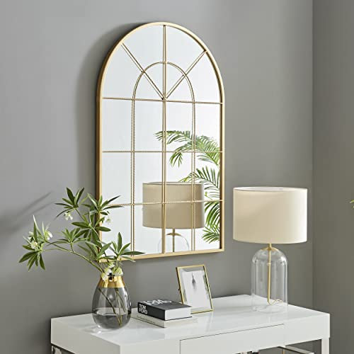 Furniturebox UK Zeus Large Gold Arched Window Style Wall Mirror, Living Room, Hallway, Dining Room Mirror - Stylish, Modern Arch Window Mirror (120cm x 80cm)