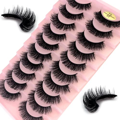 Faux Cils 10 Paires 7D Faux Vison Cils Naturel Duveteux Doux Volume Faux Cils Professionnels épais Réutilisables Dramatiques Noir Faux Cils (7D32)