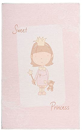 Qiyano Kinderteppich dünne Spielmatte für Kinder Teppich mit kleine Prinzessin Spielteppich in rechteckig und auch rund erhältlich, Farbe: Rosa, Größe: 120 x 180 cm