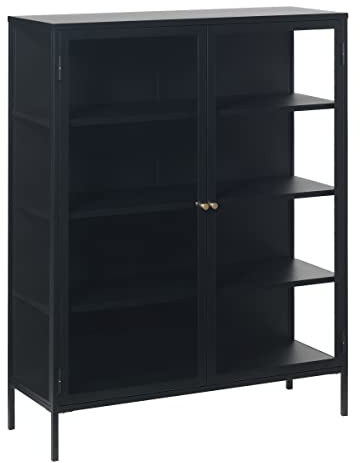 möbelando Vitrine >Carmel< (B/H/T: 110x140x40 cm) in Metall Schwarz Lackiert