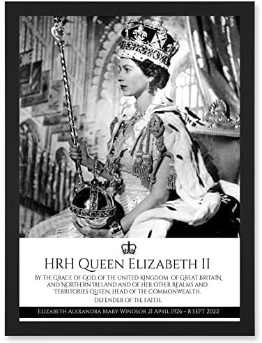 Artery8 HRH Queen Elizabeth II Coronation Portrait Commemorative Artwork Framed Wall Art Print A4