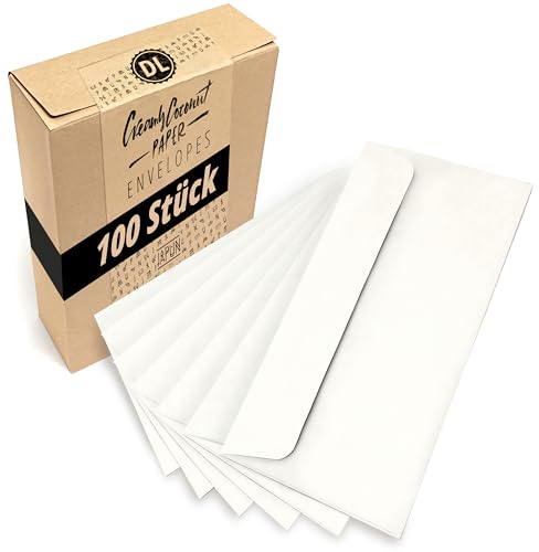 Japun – Briefumschläge weiß (100 Stück) aus Papier, Kuvert, Umschlag ohne Fenster - DIN lang - 220x110 mm