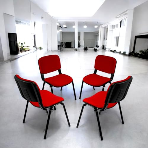 Meta Office Heavy Duty Stackable Guest & Reception, Office Chairs for home, Black Frame (4, Red)