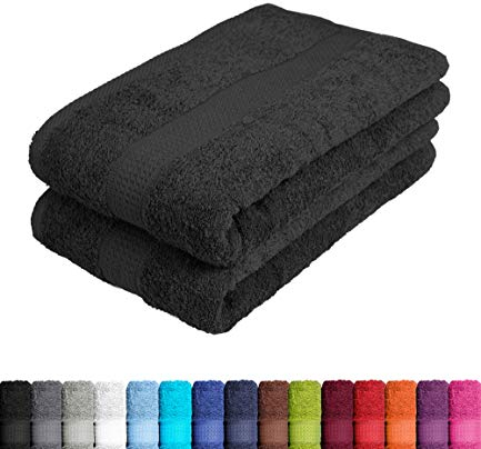 BaSaTex Frottier Saunatücher XXL 80x200 cm | 2er Pack Badetuch 100% Baumwolle | 2X Saunatuch | Strandtuch in Schwarz