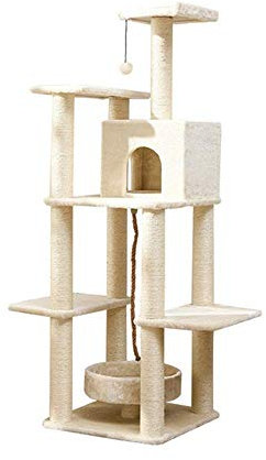 Spieltürme für Katzen Katzen-Sprungplattform Massivholz-Katzen-Klettergerüst Großes Katzen-Klettergerüst Katzennest Kratzbaum EIN Sisal-Katzenrahmen Katzenvilla-Bäume für Katzen (Farbe: Beig