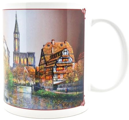 DESSAPT Arts - STRASBOURG - Mug Céramique 325 ml - Tasse-Cadeau Unique avec les Magnifiques Paysages Strasbourgeois - Imprimé en France - Blanc Brillant