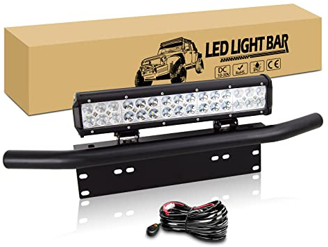 RIGIDON Barra Led 38cm 15 Pulgadas 90W Barras de luz Led, Soporte de Matrícula Coche Aluminio Número Placa, 12V Arnés de Cableado, Luces de Conducción para Off Road camión Coche SUV 4x4