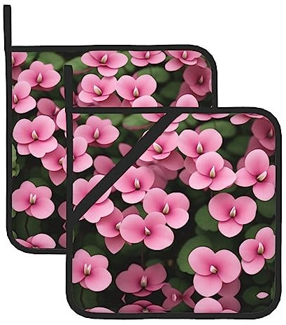 Alpenveilchen-Küchen-Topflappen-Set mit 2 Stück zum Kochen/Backen/Grillen, große Untersetzer, hitzebeständige/rutschfeste Hot Pads