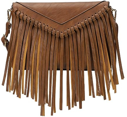 KouLi Buir Quaste Crossbody Geldbörse für Frauen PU Leder Western Hobo Fransen Handtasche Schultertasche, Gelb-Braun