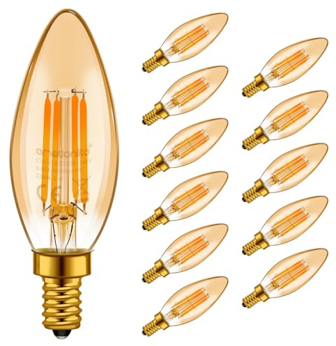 emotionlite E14 LED Lampe, LED Filament Glühlampen, 4W (40W Equivalent), E14 Kerzenleuchter Basis Amber Glow, 2200K, 12 Stück