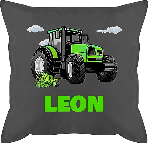 Kissen 50x50 - Geschenk Traktor mit Name personalisiert I Trecker Fan I Zugmaschine I Bulldog I Schlepper - 50 x 50 cm - Grau - Junge und traktorkissen Landwirtschaft motivkissen kinderkissen