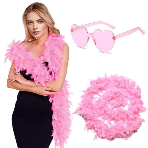 Norhogo Damen Boa 1,8 Meter lang Bunte Feder Boa, mit Herz Randlos Party Boa, Accessoire für Kostüme, Karneval, Motto Party, Partys, Halloween