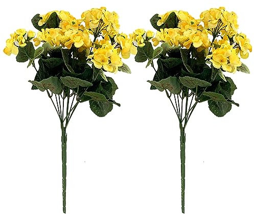 Tainrunse Natürlich aussehende künstliche Blumen aus Kunstseide, Begonien, 2 Stück, Blume mit Stiel, realistisches Rot, für Hochzeit, Foto-Requisiten, Zuhause, Gelb