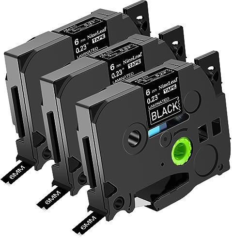 NineLeaf 3 Packung Ersatz für Brother P-Touch TZe-315 TZe315 TZ315 AZe 6mm 0.23'' Bänder Laminiertes Weiß auf Schwarz Schriftband für Ptouch PT-D200 D450 D400VP D400 E300 E100 Beschriftungsgerät