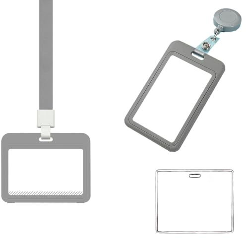 Porta badge 3 set porta badge retrattile con cinturino al collo badge portanome utilizzato per carta di ufficio ID e scuola (grigio)