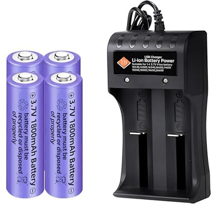 ZYGY 4PCS 3.7V 1800mAh battery with USB Charger is Suitable for Wireless Microphone Desk Lamp Electric Toys RC Mouse Calculator Shaver Keyboard Household Appliances Solar Light Rechargeable Batteries
