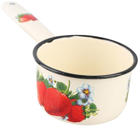 LIFKOME Cucharón De Agua Esmaltado Beige Mango Largo, Olla Para Leche y Mantequilla, Utensilio De Cocina Vintage Para Inducción y Gas, Adecuado Para Preparar Papillas y Sopas, Apto Para Uso Diario