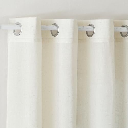 KGORGE Wohnzimmer Vorhänge Leinen Boho Gardinen Halbtransparent Ösenvorhang 2er Set 240cm x 140cm(HxB) Leinenoptik Hellbeige Leinenvorhänge im Landhausstil Leinenvorhang